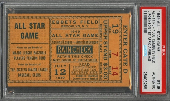 1949 All-Star Game At Ebbets Field Ticket Stub Featuring Jackie Robinson As The First African American To Appear In An All-Star Game (PSA/DNA)
